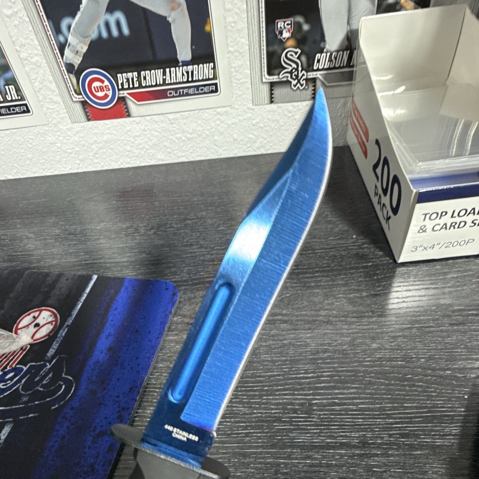 Blue Stainless Steel Combat Fixed Blade Knife Over 5in Clip Point w/ Sheath