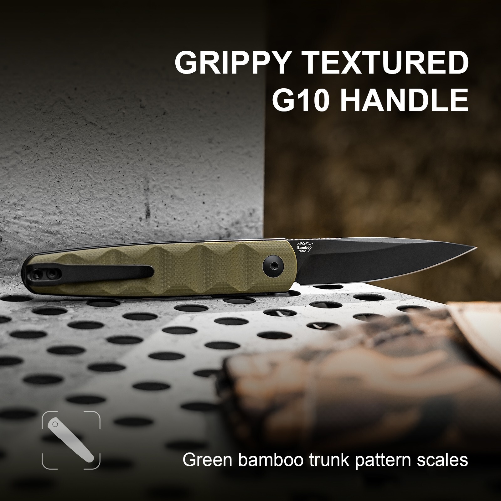 Kizer Bamboo Drop Point Folding Knife Nitro-V Steel Blade G10 Handle V3722A2