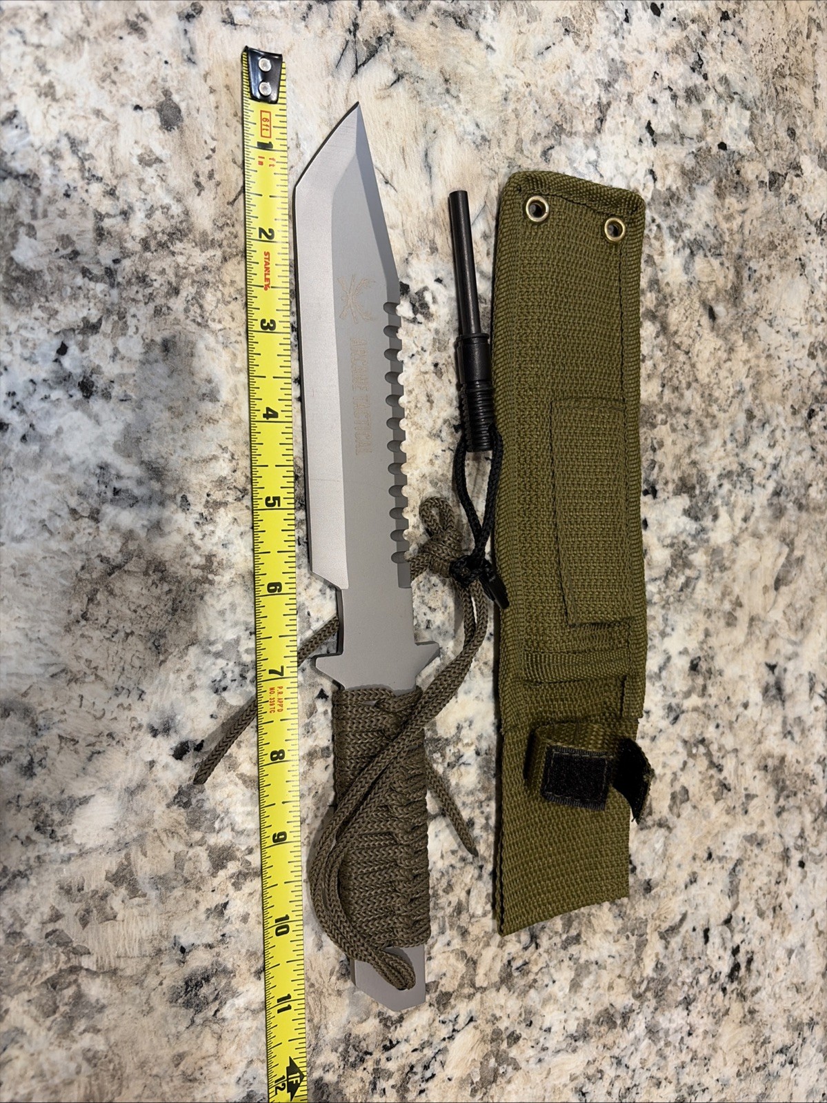 Arcane Tactical Survival Knife Green Sheath And Paracord Handle Flint China