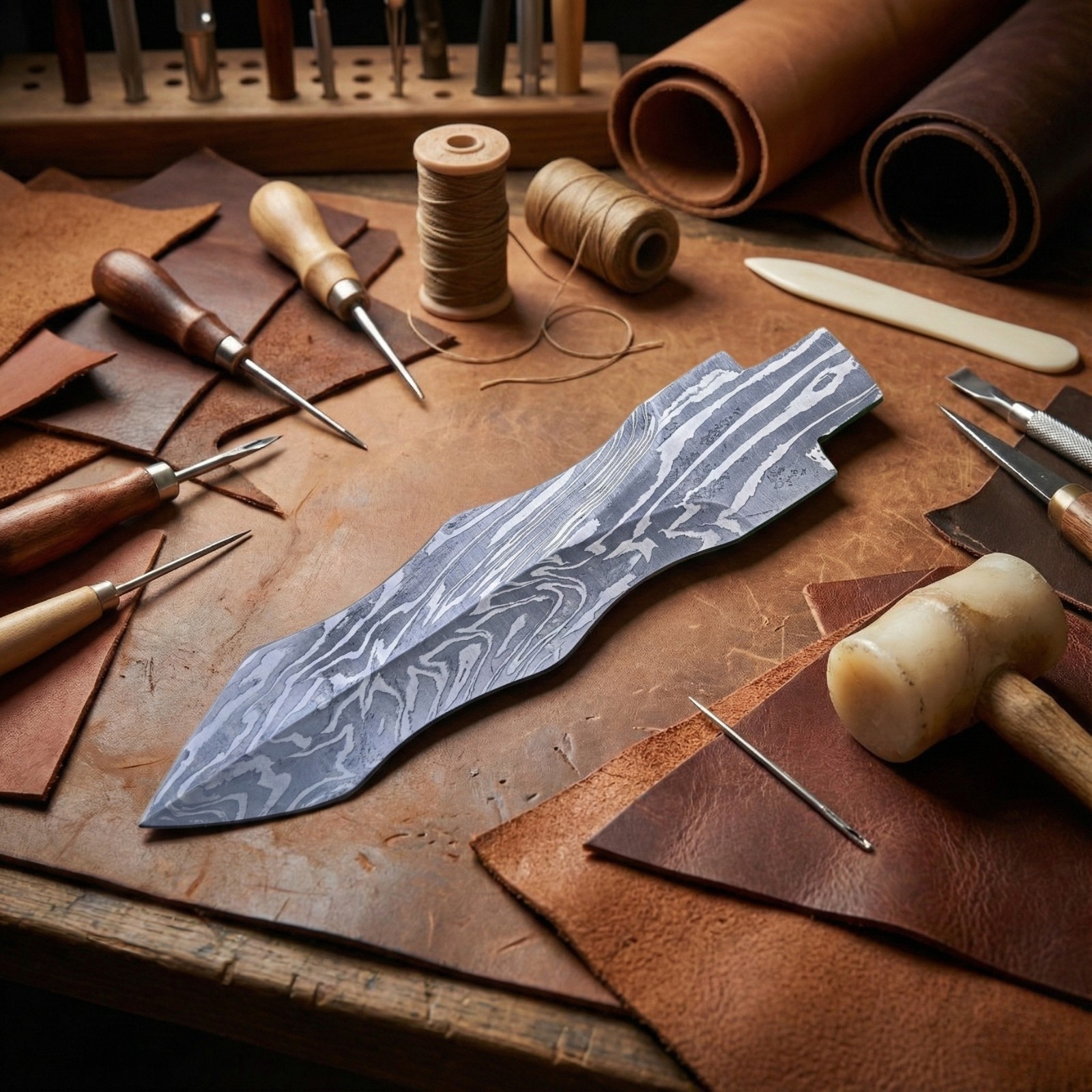 11″ Hand Forged Damascus Steel Wavy Dagger Blank Blade Knife Making Bushcraft