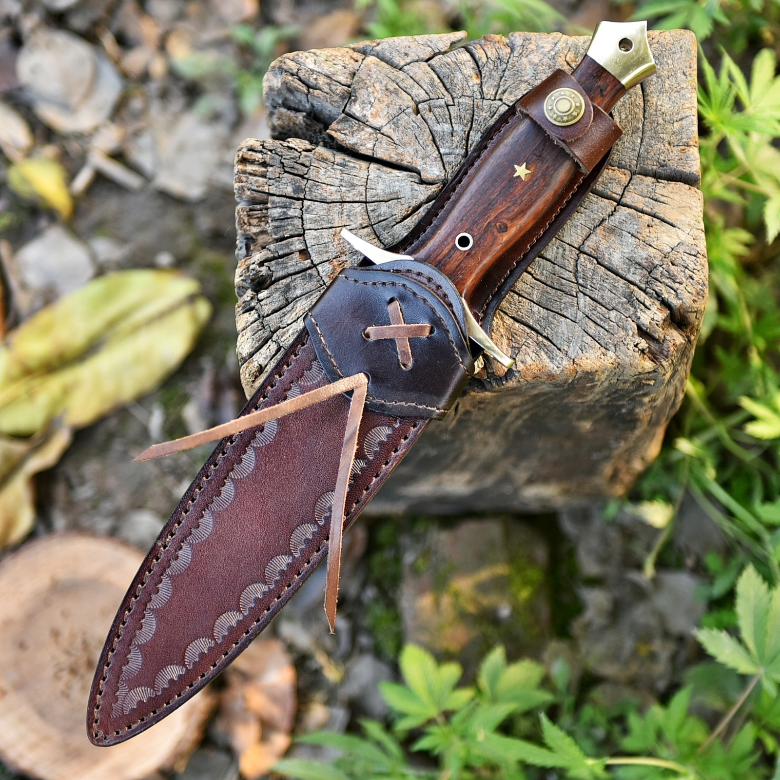 Handmade Damascus Dagger Athame Knife Wood Handle with sheath Christmas Gift
