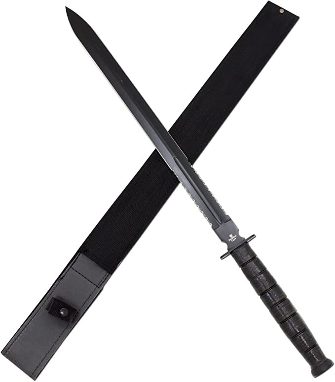 27″ WWII Combat USMC Style Black Tactical Fighter Sword with Sheath