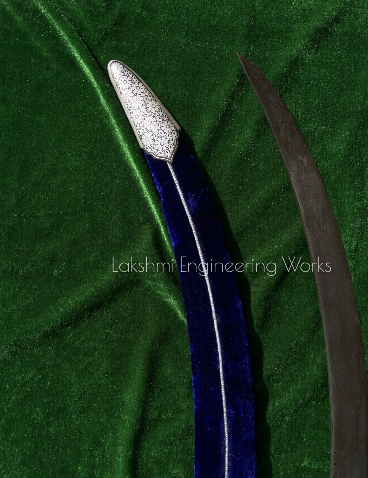 Sikh Goliya Sword Damascus Steel Blade Silver Koftgiri Velvet Scabbard I Buy Now