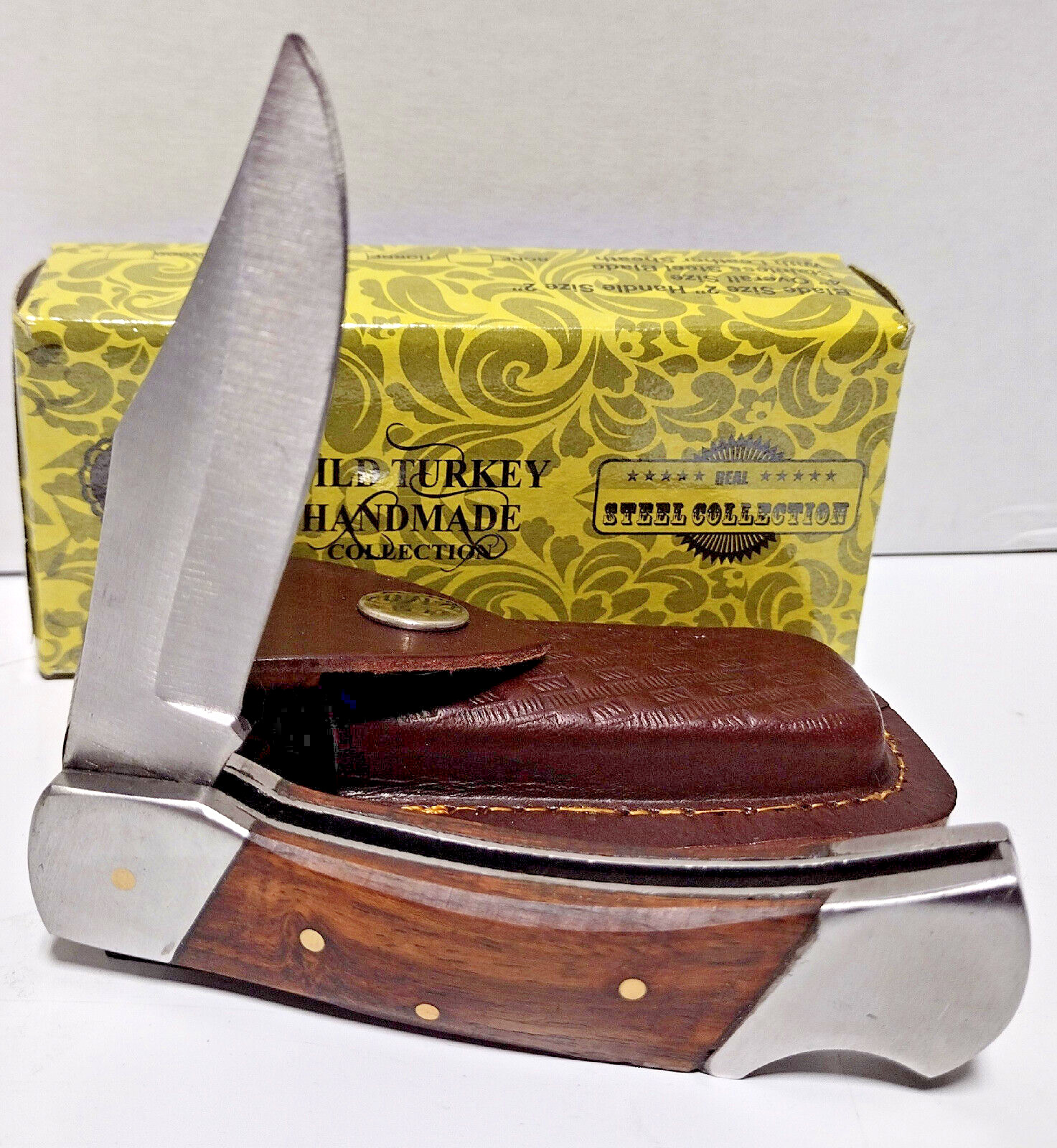 Wild Turkey Hardwood Drop Point Blade Lockback Hunting Pocket Knife + Sheath