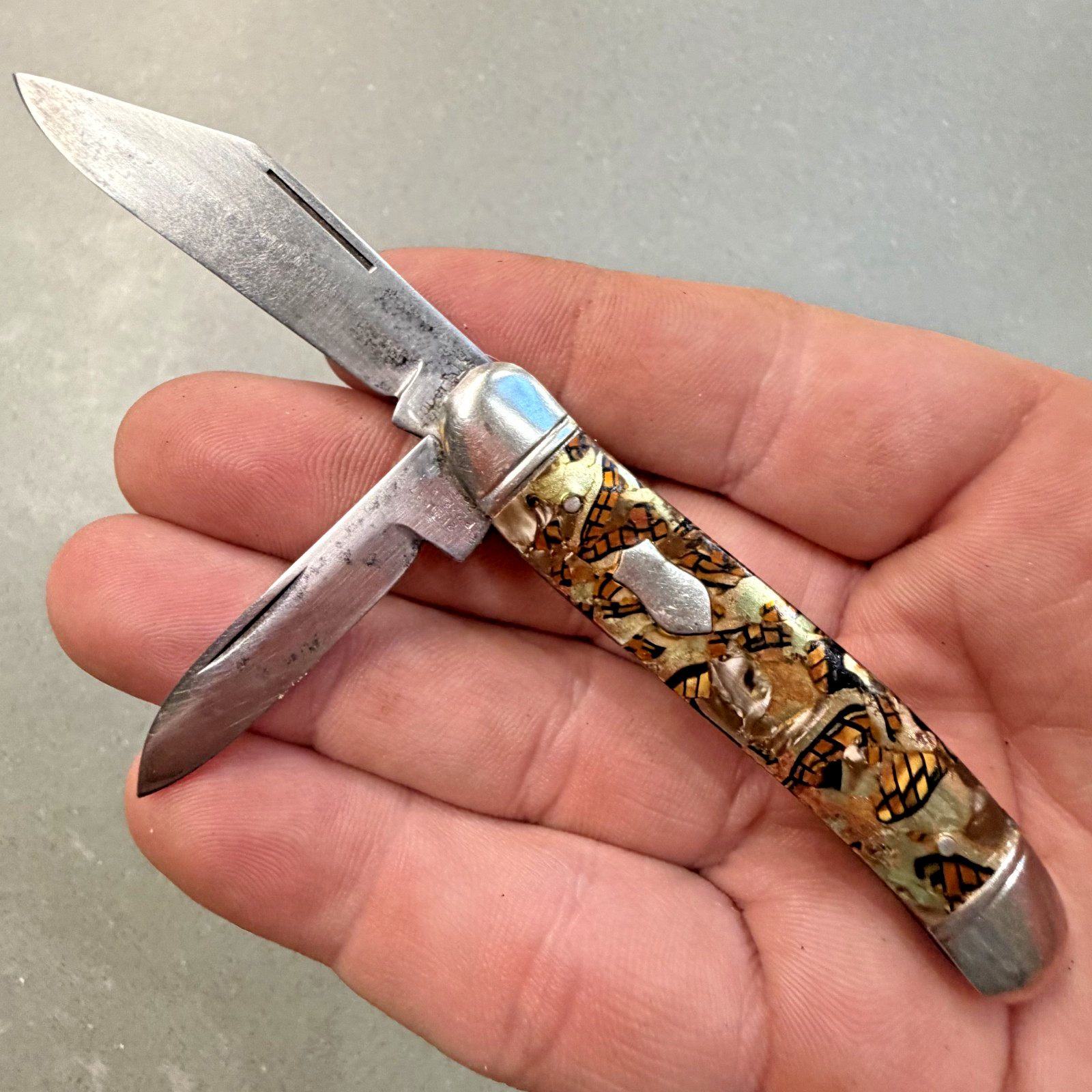 Vintage Imperial Prov RI USA Pocket Knife Shell Handle 2 Blade Jack
