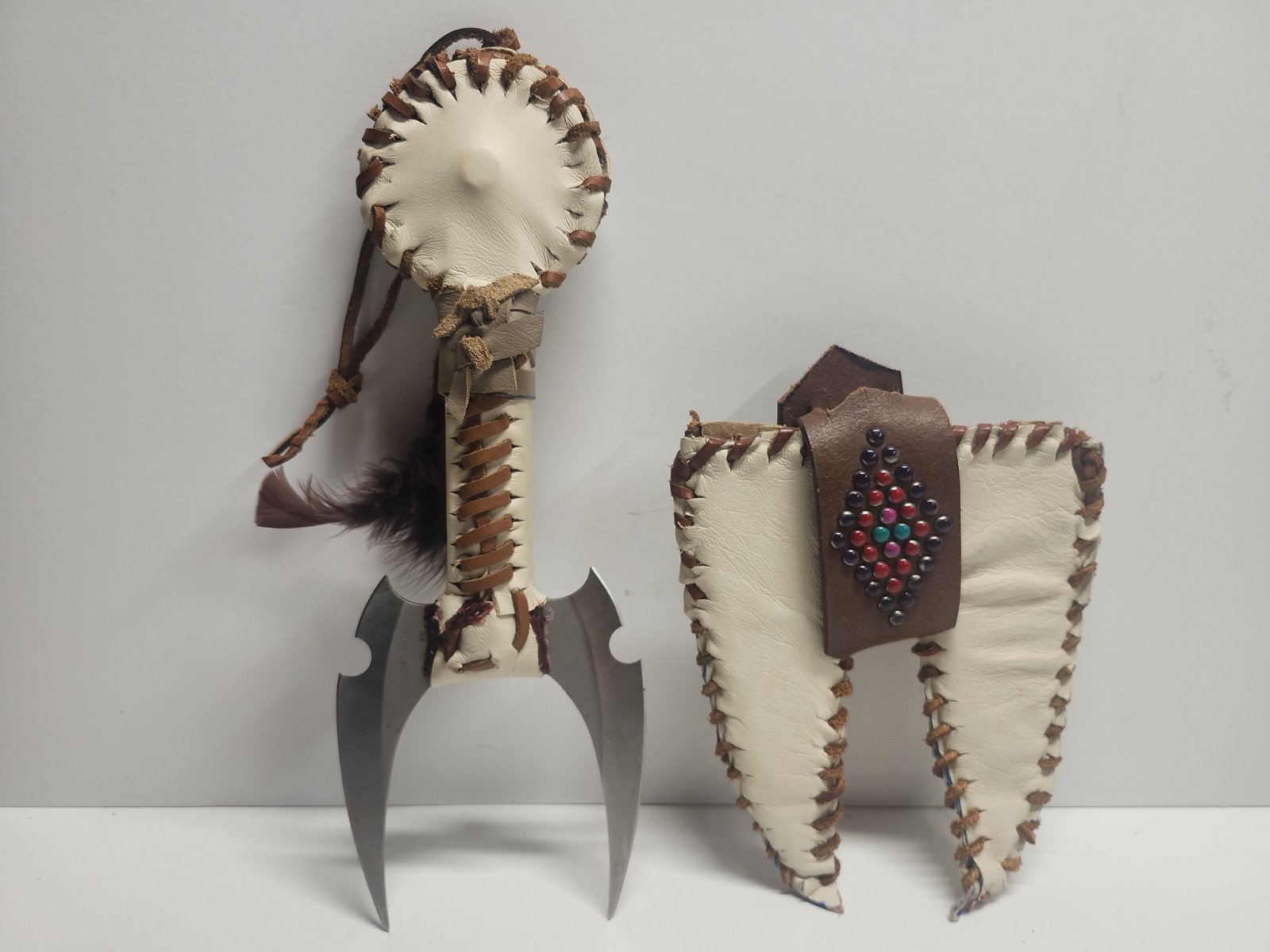 Tom Anderson Custom Fantasy Axe Set Double Blade Rawhide Leather Wrapped Signed