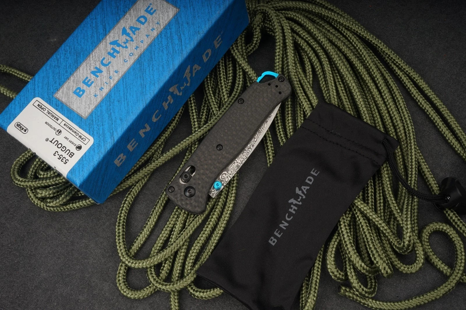 Benchmade 535 Bugout Damascus Folding Knife Carbon Fiber Handle Premium Axis EDC