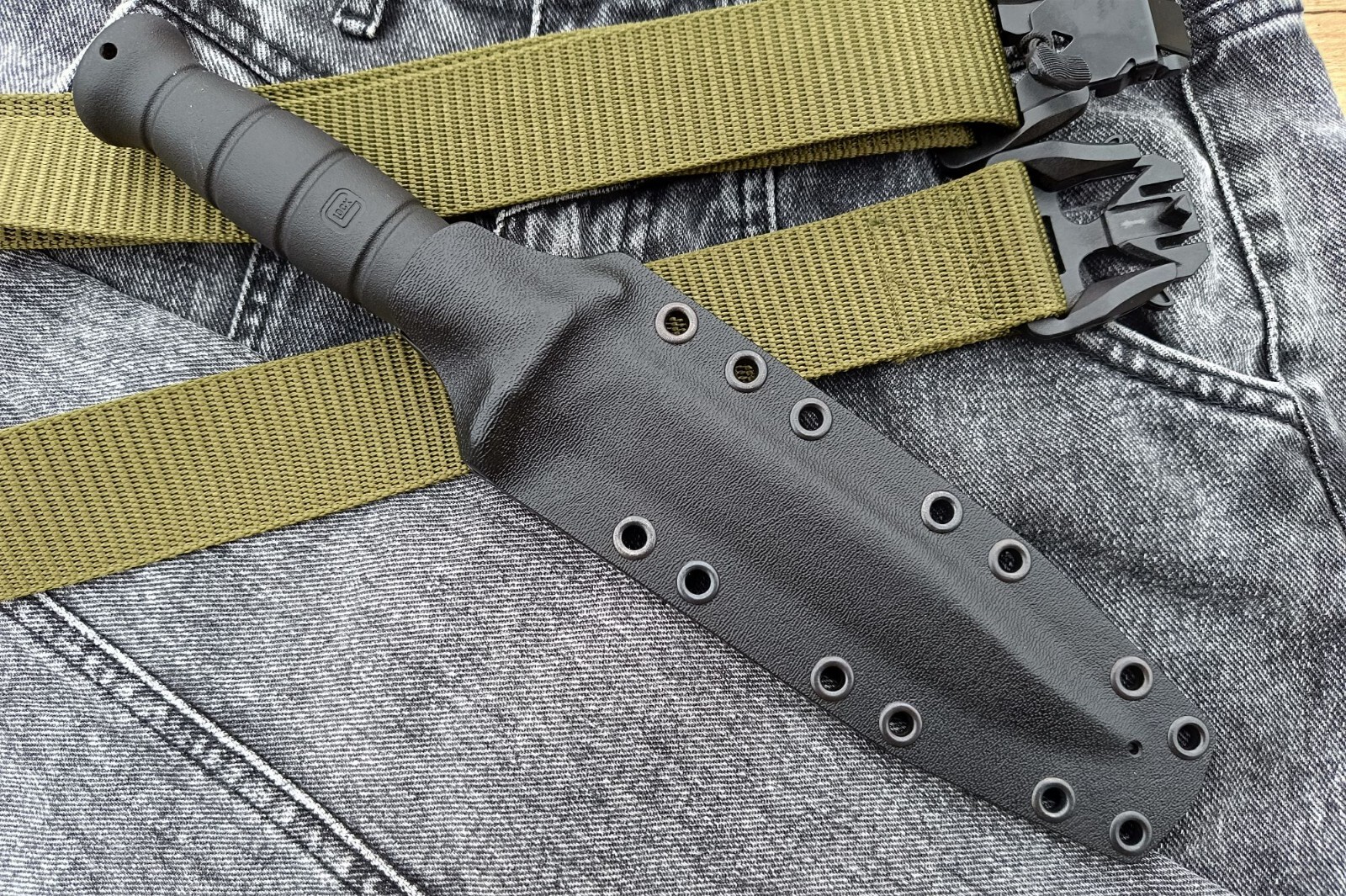 Custom black kydex sheath for a knife Glock 78/81 Scabbard with attachment.