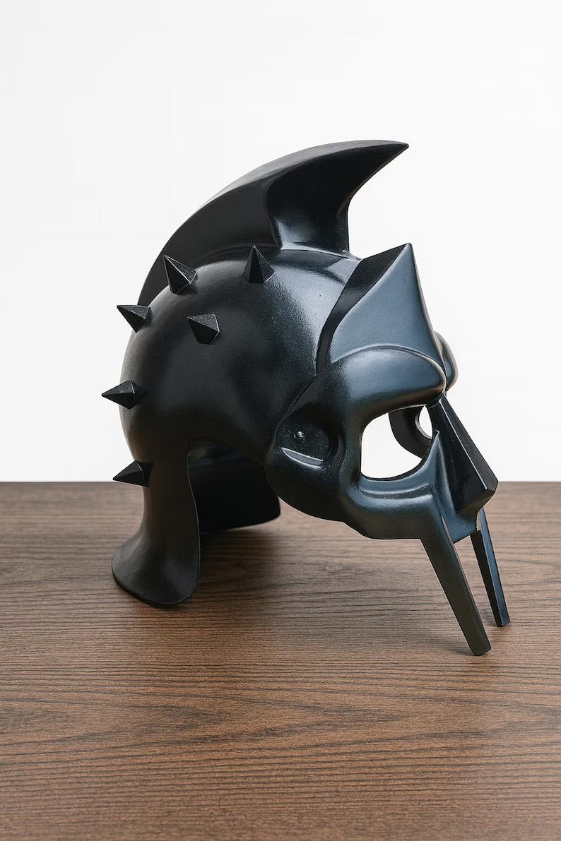 Gladiator Maximus Black Helmet Replica | 18 Gauge Steel Cosplay Mask Helmet