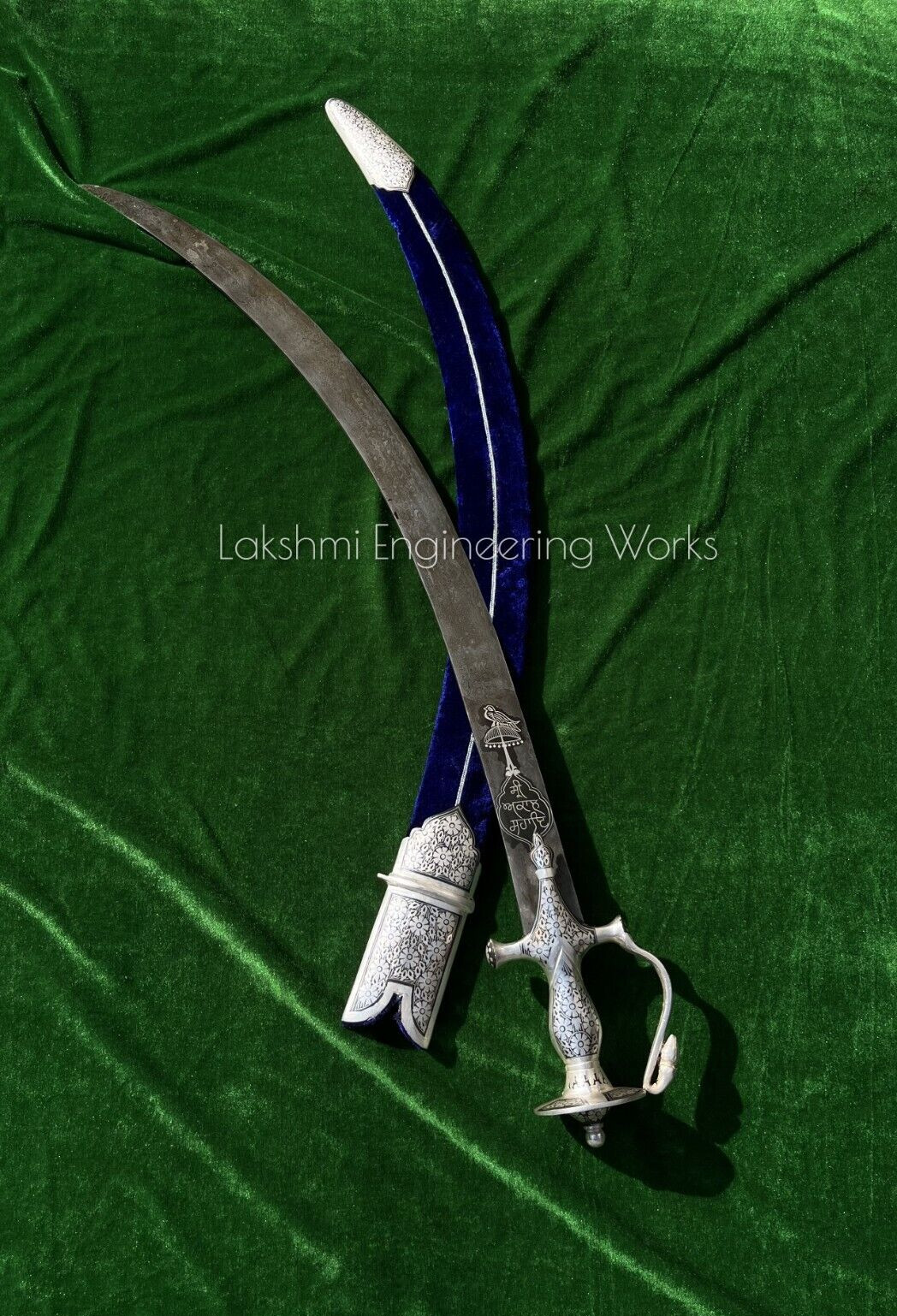 Sikh Goliya Sword Damascus Steel Blade Silver Koftgiri Velvet Scabbard I Buy Now