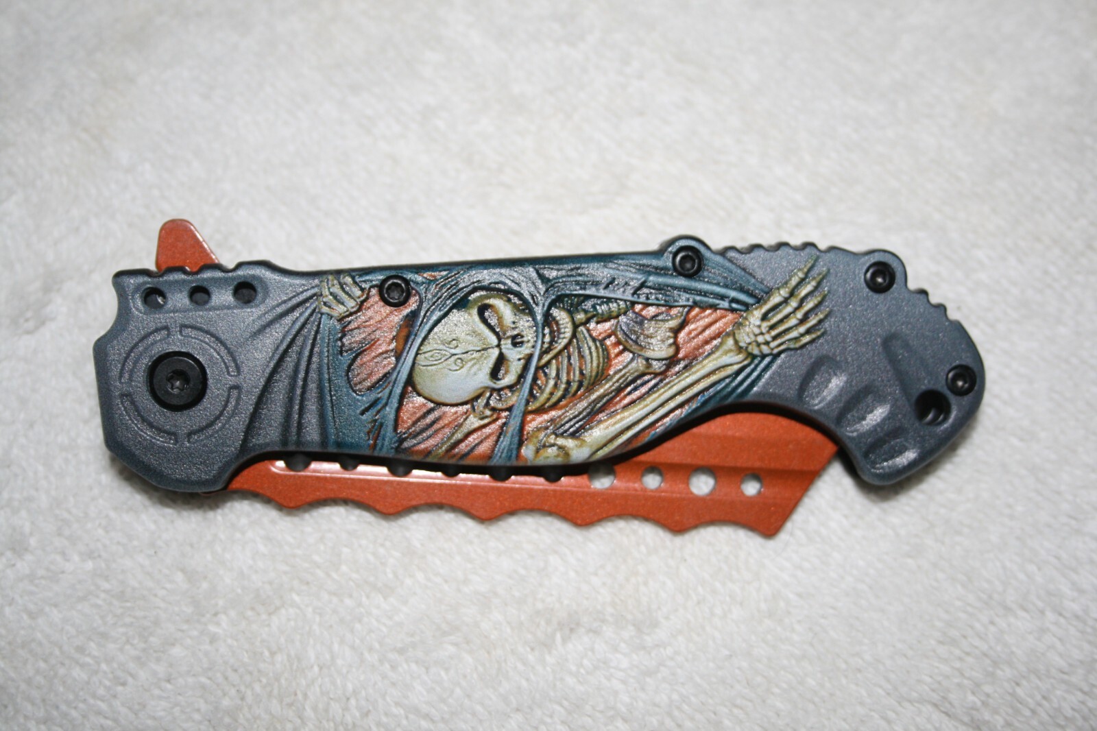 🔥8 1/2″ COPPER & GRAY SKELETON 💀 LOCKING E-Z OPEN Spring Assisted Pocket Knife