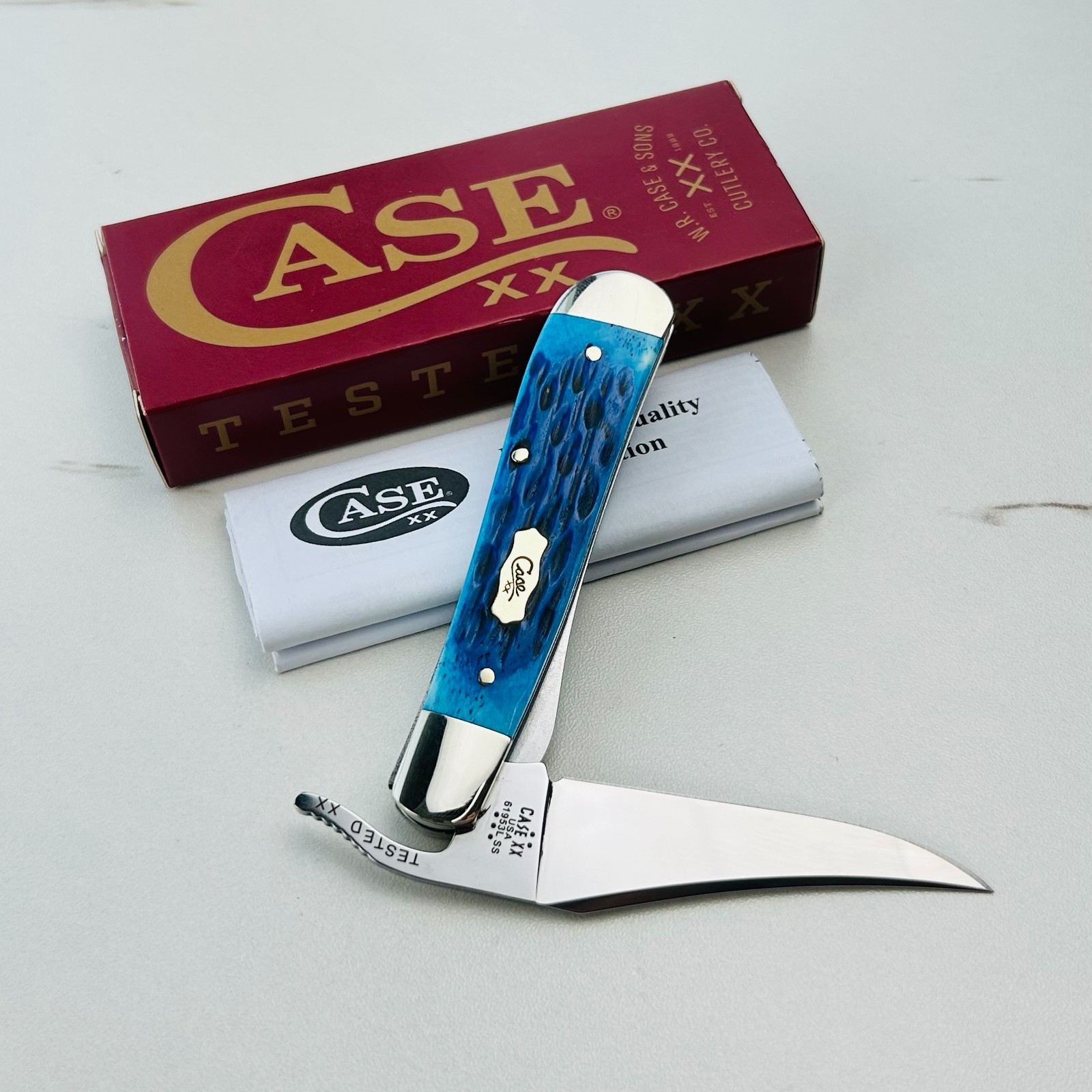 Case xx RussLock Mediterranean Blue Pocket Worn Bone Handle Single Blade 51859