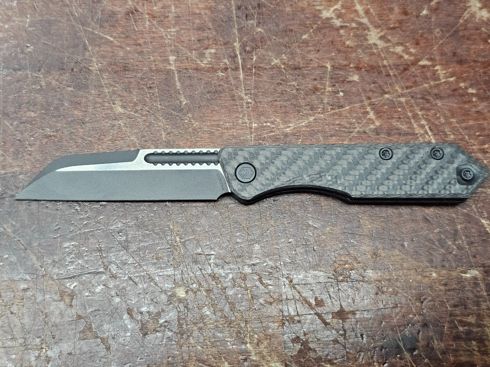 Heretic Jinn 2- Tone Black Carbon Fiber Slipjoint Knife S/N 00347