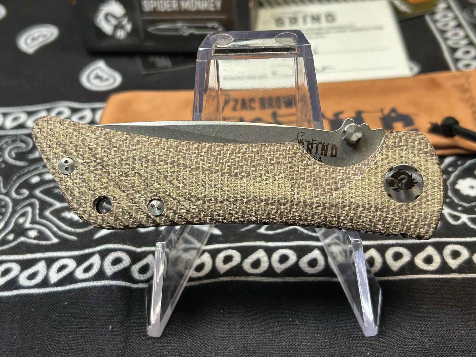 🔥New Southern Grind Spider Monkey Natural Micarta And Titanium Liners S35VN #2