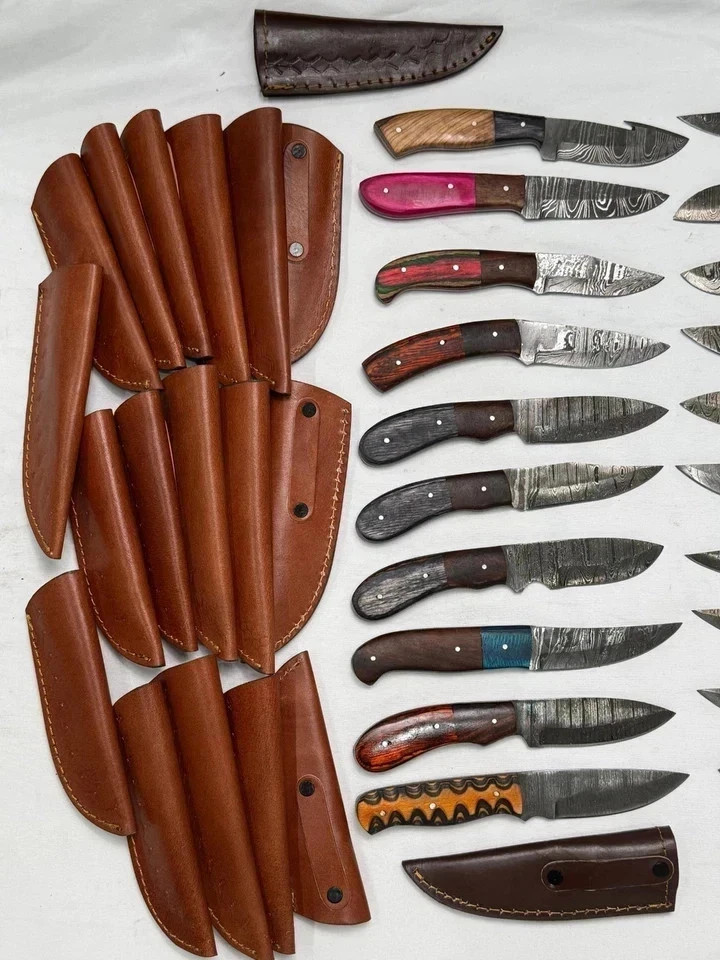 Lot of 20 Handmade Damascus Steel Full Tang Skinner Hunting Knives / Mix Handles
