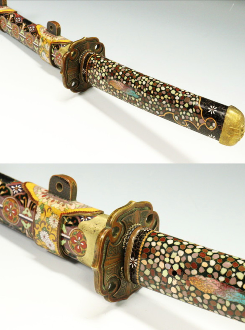 Museum Samurai Tachi Koshirae Gold Maki-e Pearl Inlay For 13mm Thick Sword Mount