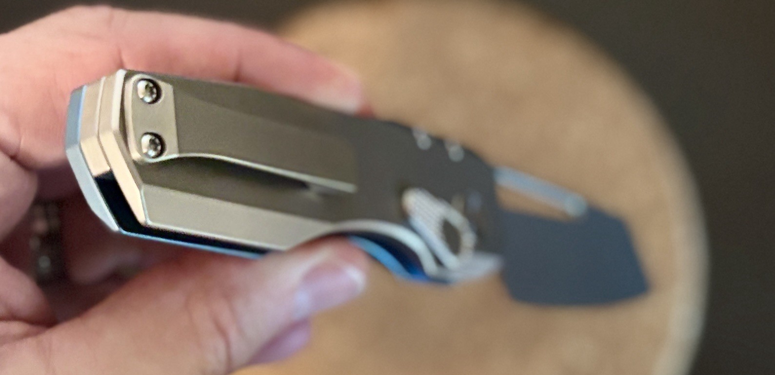 Custom anodized Magnetic Titanium EDC knife – Blue,Raw – 2.75″ blade