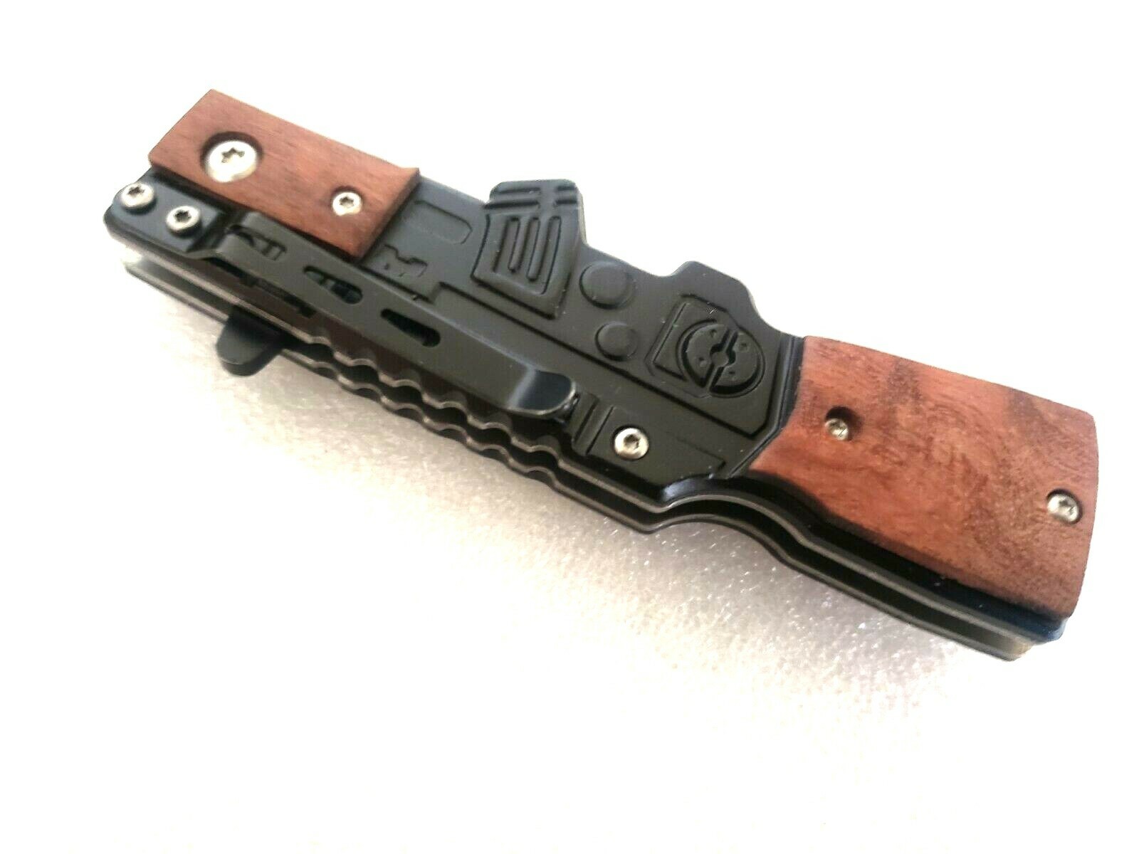 Machine Gun Serrated Pocket Knife Thumb Stud Legal EDC Navy Marines US Seller👀