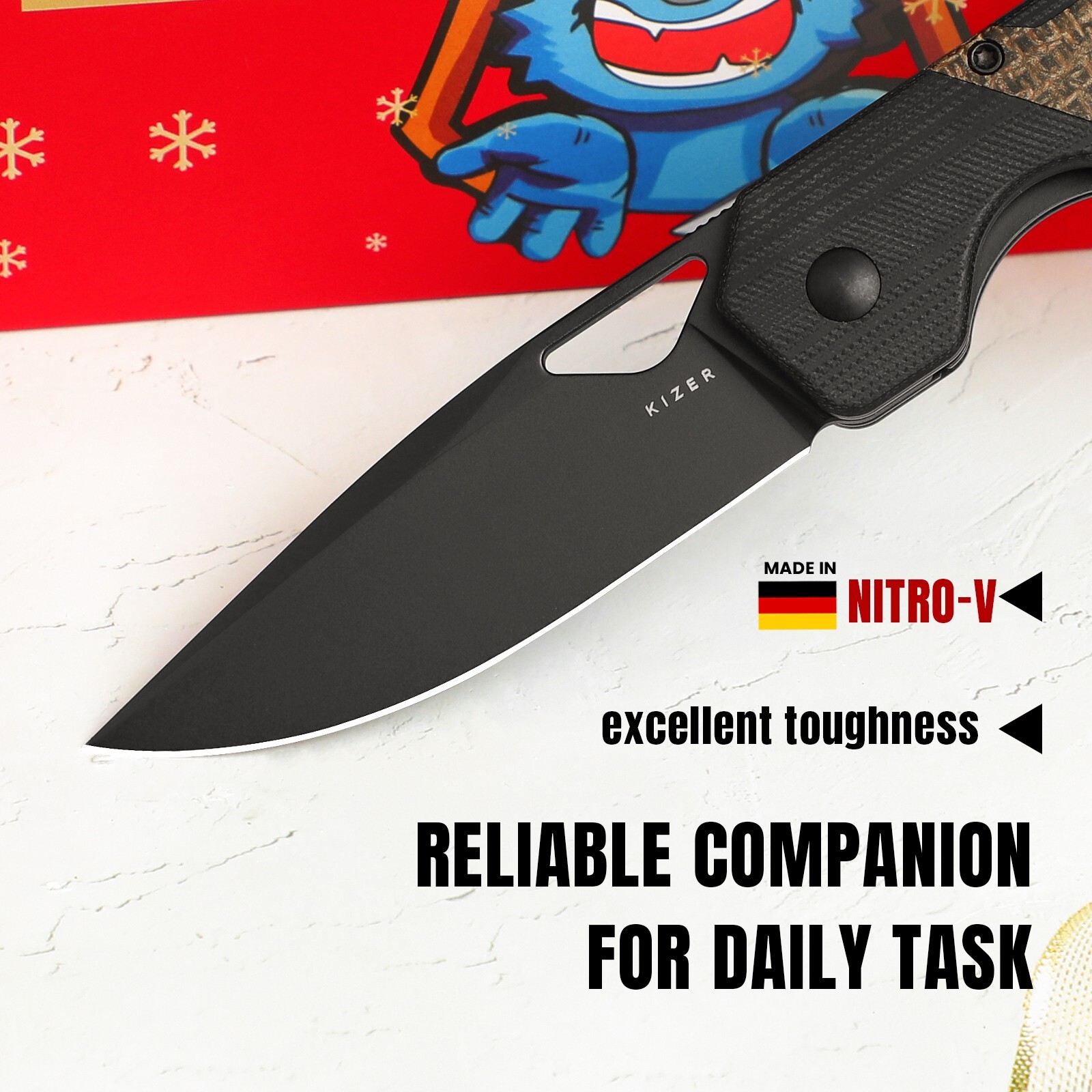 Kizer Militaw Pocket Knife Nitro V Blade Drop Point Blade Folding Knife V3634A1