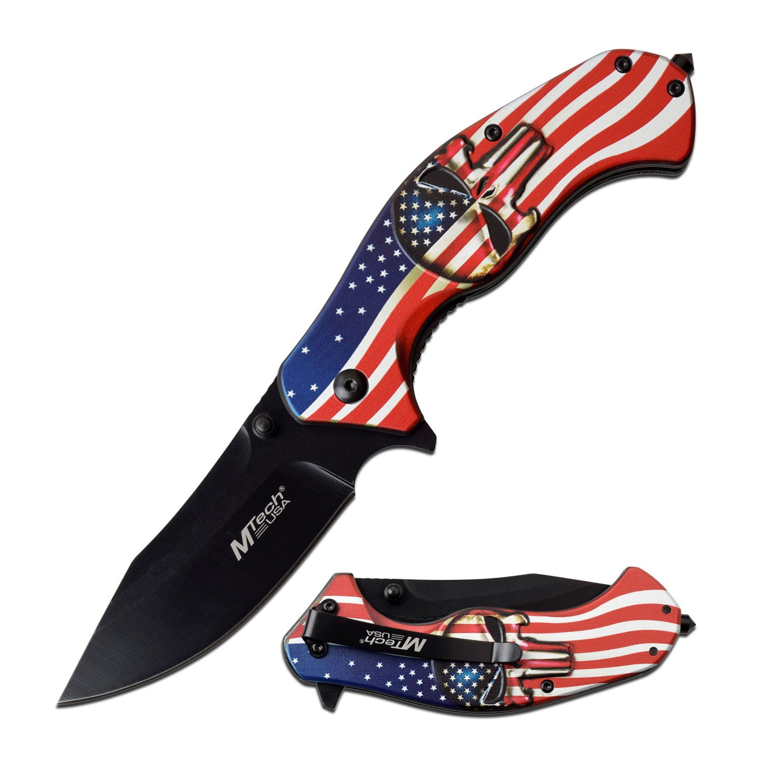 MTech USA Spring Assisted Knife w/Aluminum Handle & Pocket Clip-Glass Breaker
