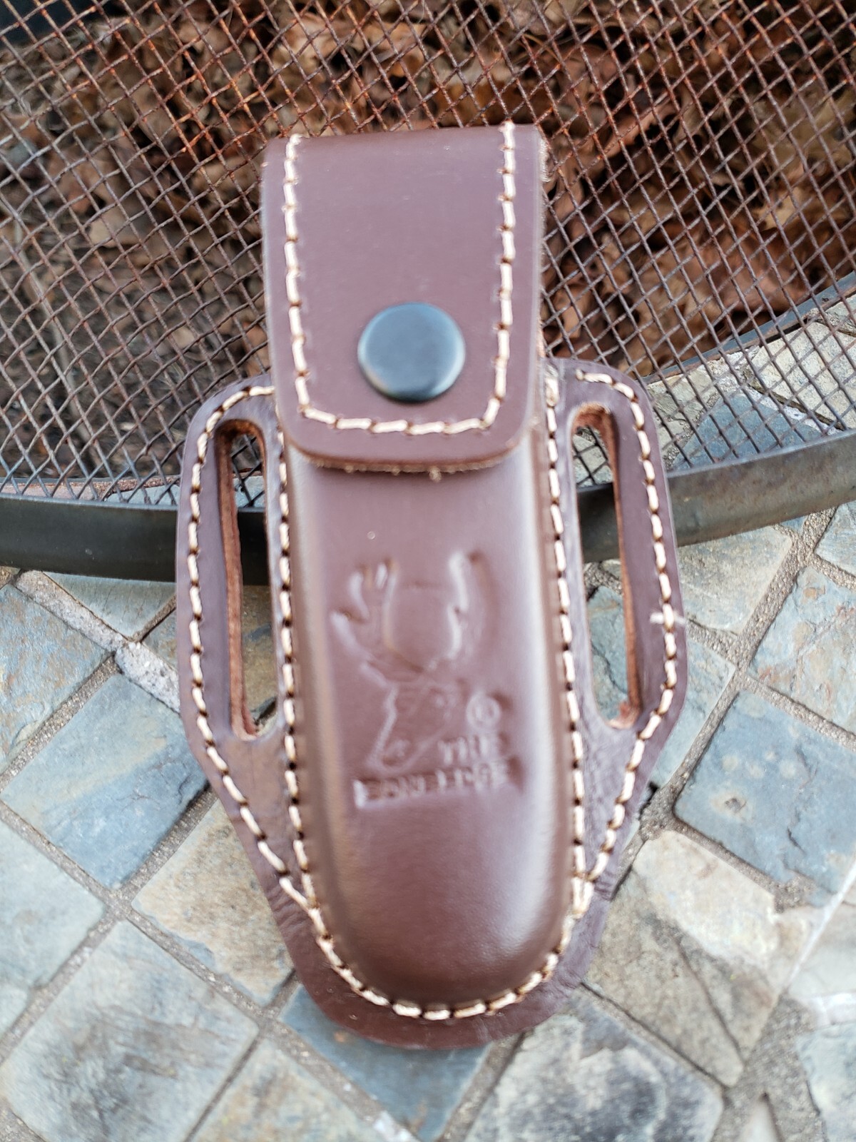 5″ Brown Slip Thru Leather Sheath Belt Knife Holder Pocket Folding Spring Knife