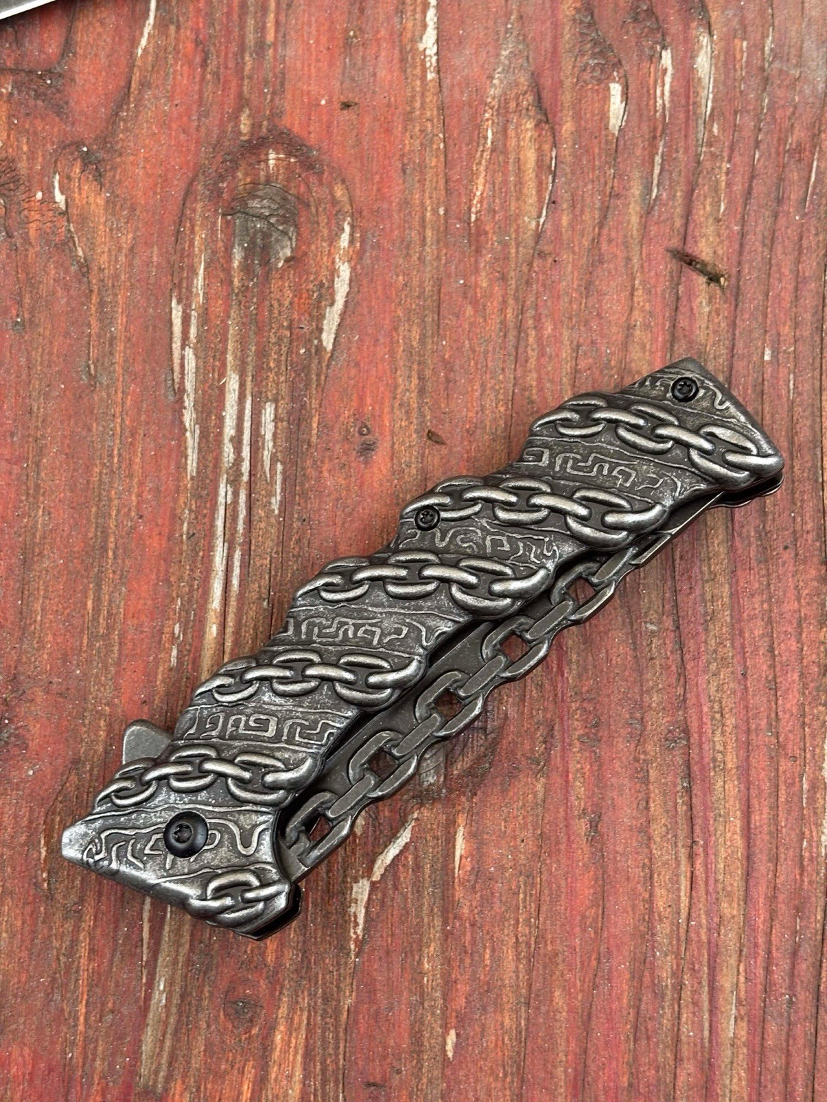Chain Design Stainless Steel Handle Spring Assist Pocketknife Chain Unique Blade