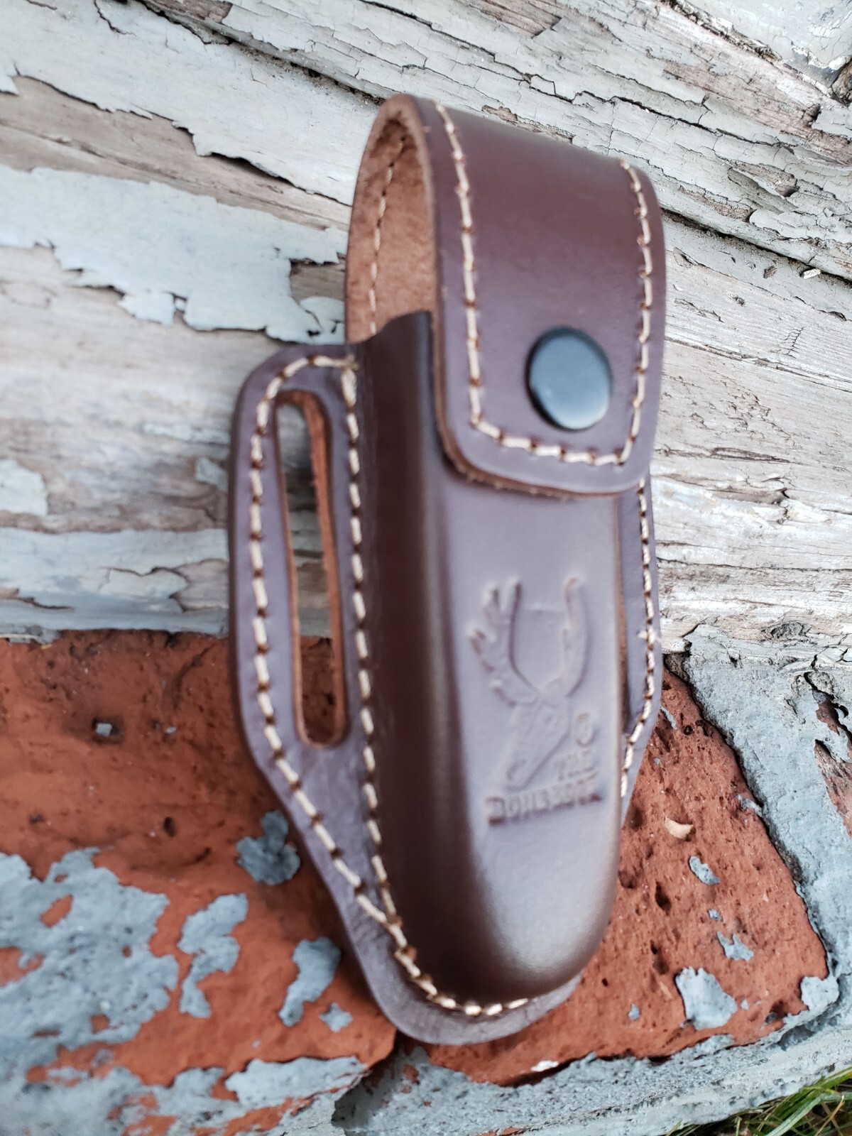5″ Brown Slip Thru Leather Sheath Belt Knife Holder Pocket Folding Spring Knife