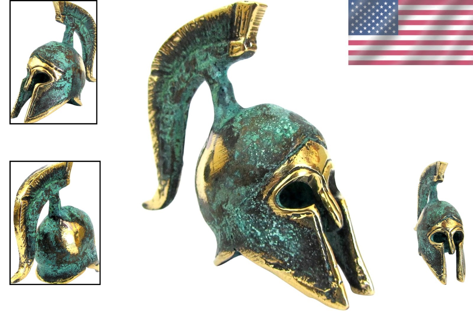 Historic Bronze Spartan Helmet Replica – Handcrafted with Oxidized Green Gold