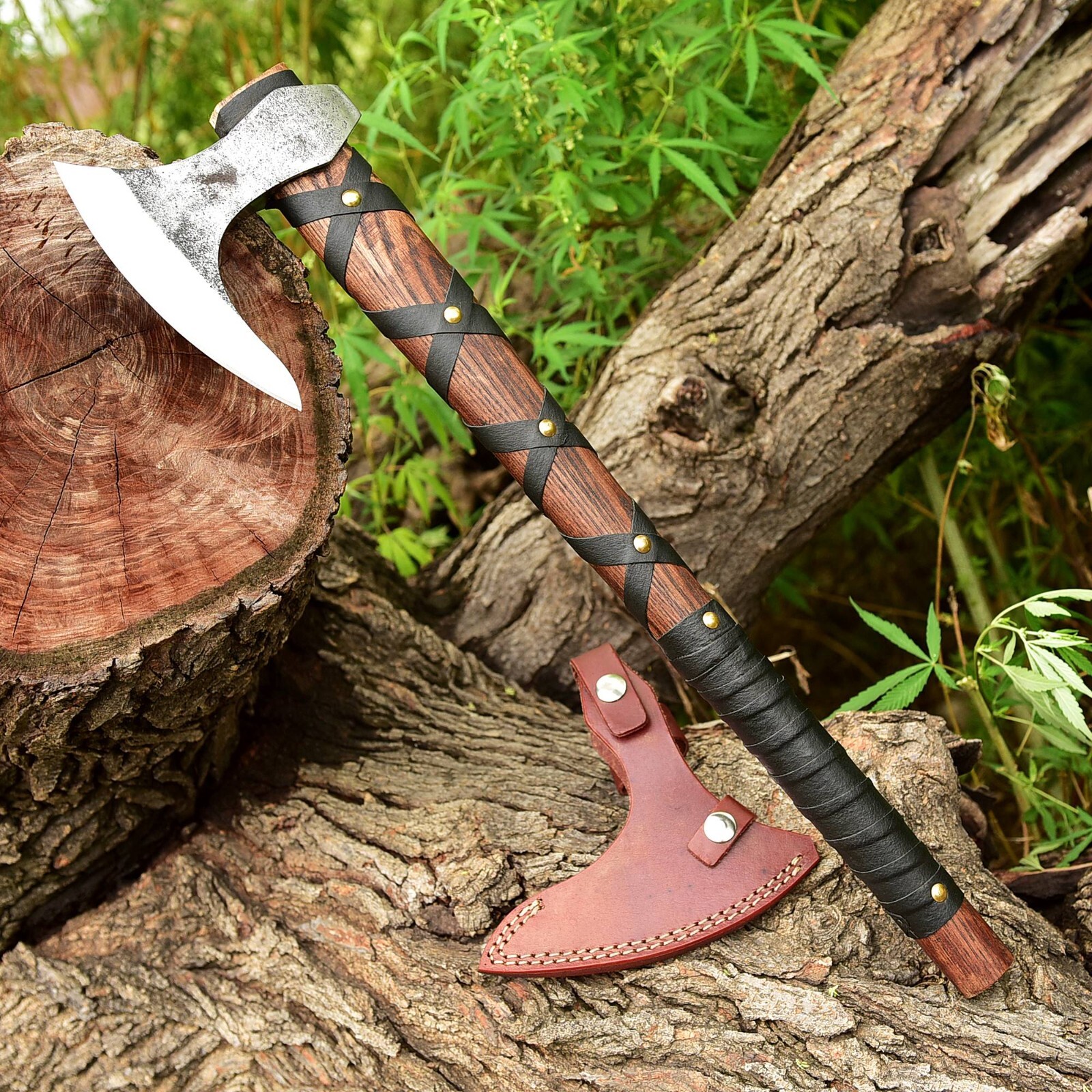 RAGNAR VIKING AXE Larp Forged Camping Axe with Rose Wood Shaft, Viking ,sheath