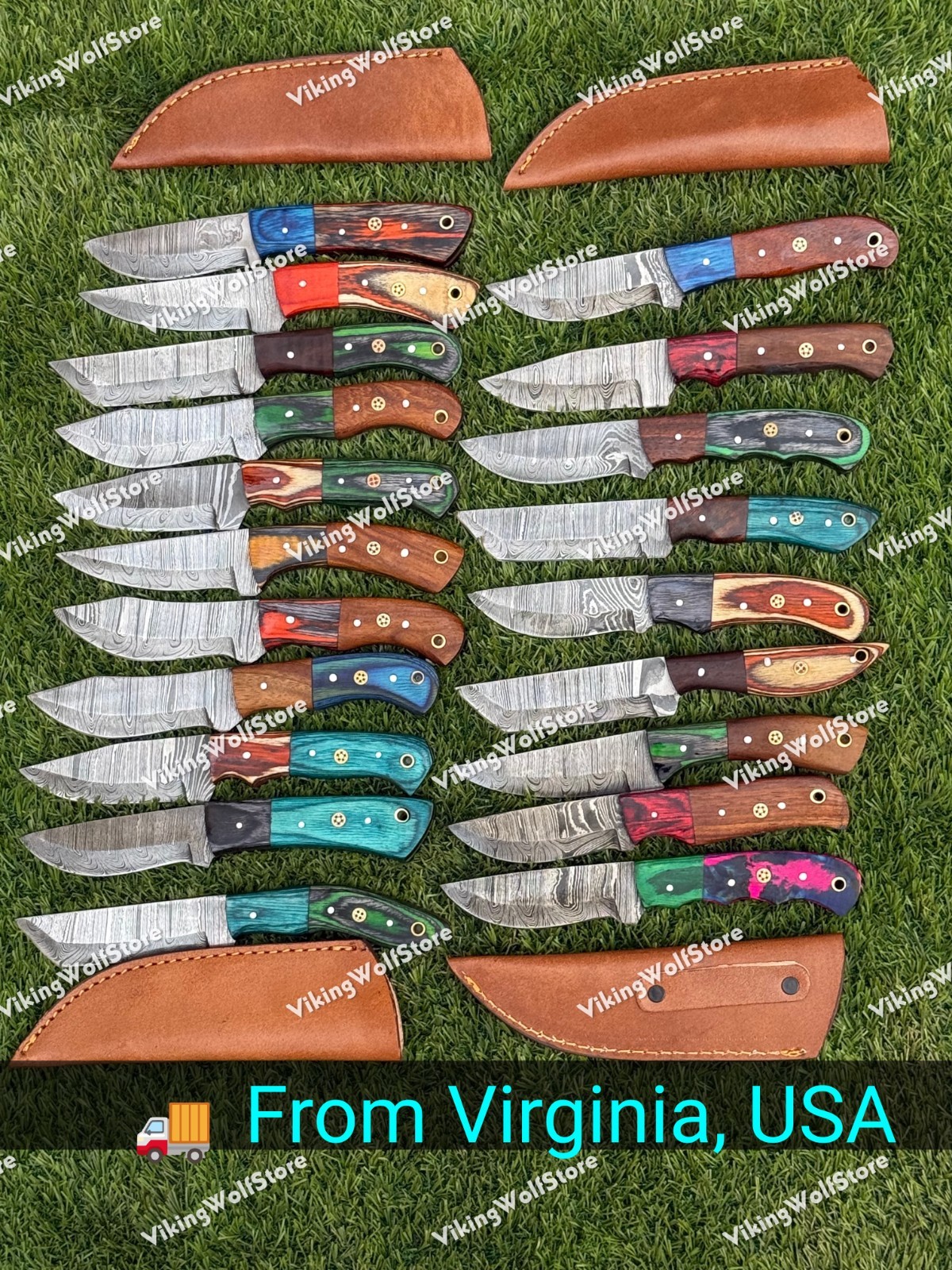 Lot of 20 Custom Handmade Damascus Steel 8″ Full Tang Skinner Hunting Knifes US.