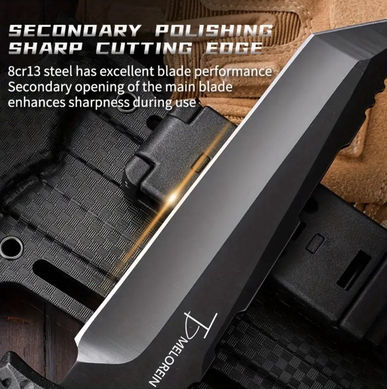 Tactical Knife Survival with Sheath Fixed Blade 8CR13 Steel Blade Hunting Knife