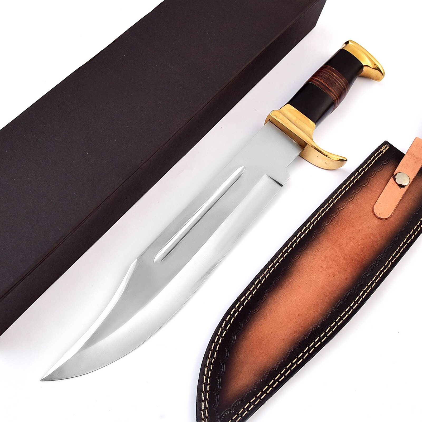 18 Inch High Carbon Steel Hunting Bowie Knife with leather sheath , Gift Pack