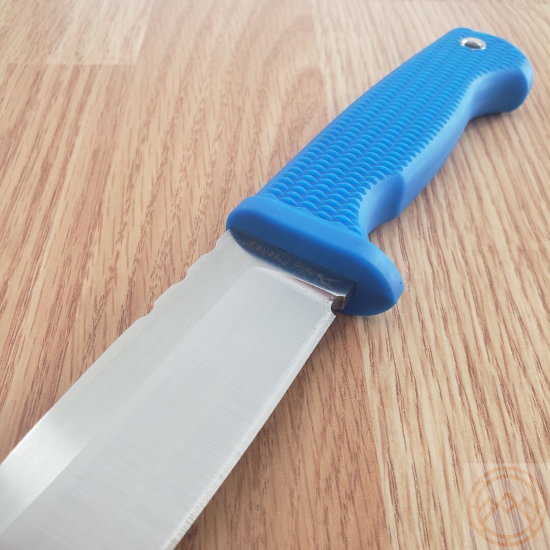 Demko Fixed Knife 5″ AUS-10A Steel Drop Point Blade Blue Checkered Rubber Handle