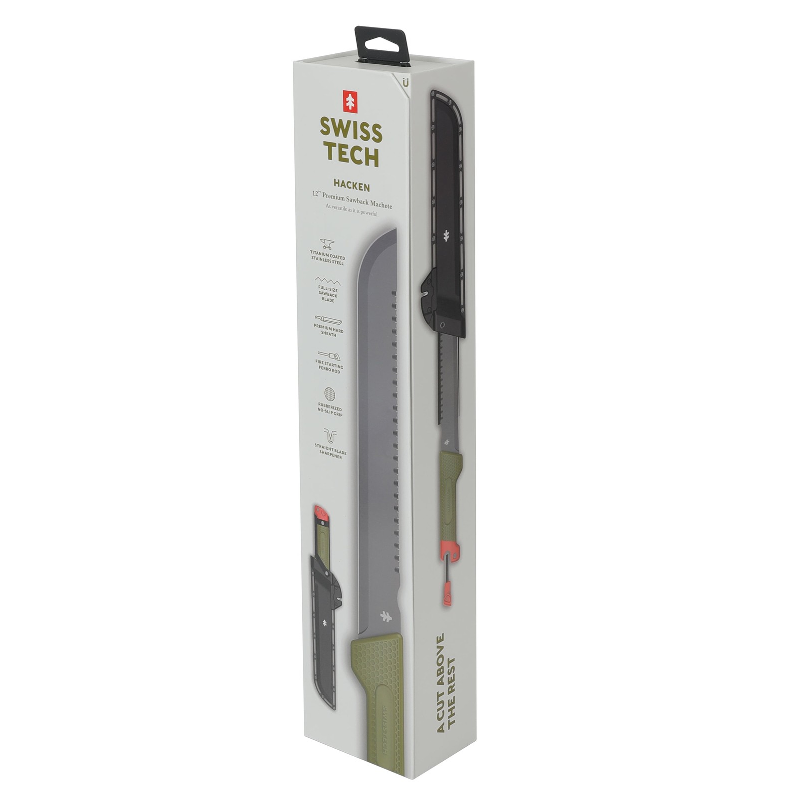 Swiss Tech 18-inch Sawtooth Machete, Titanium-Coated Stainless Steel Blade
