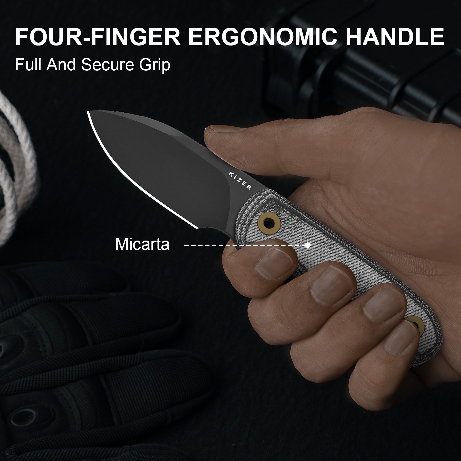 Kizer Drop Bear Fix Drop Point Fixed Knife S45VN Blade Micarta Handle + Sheath