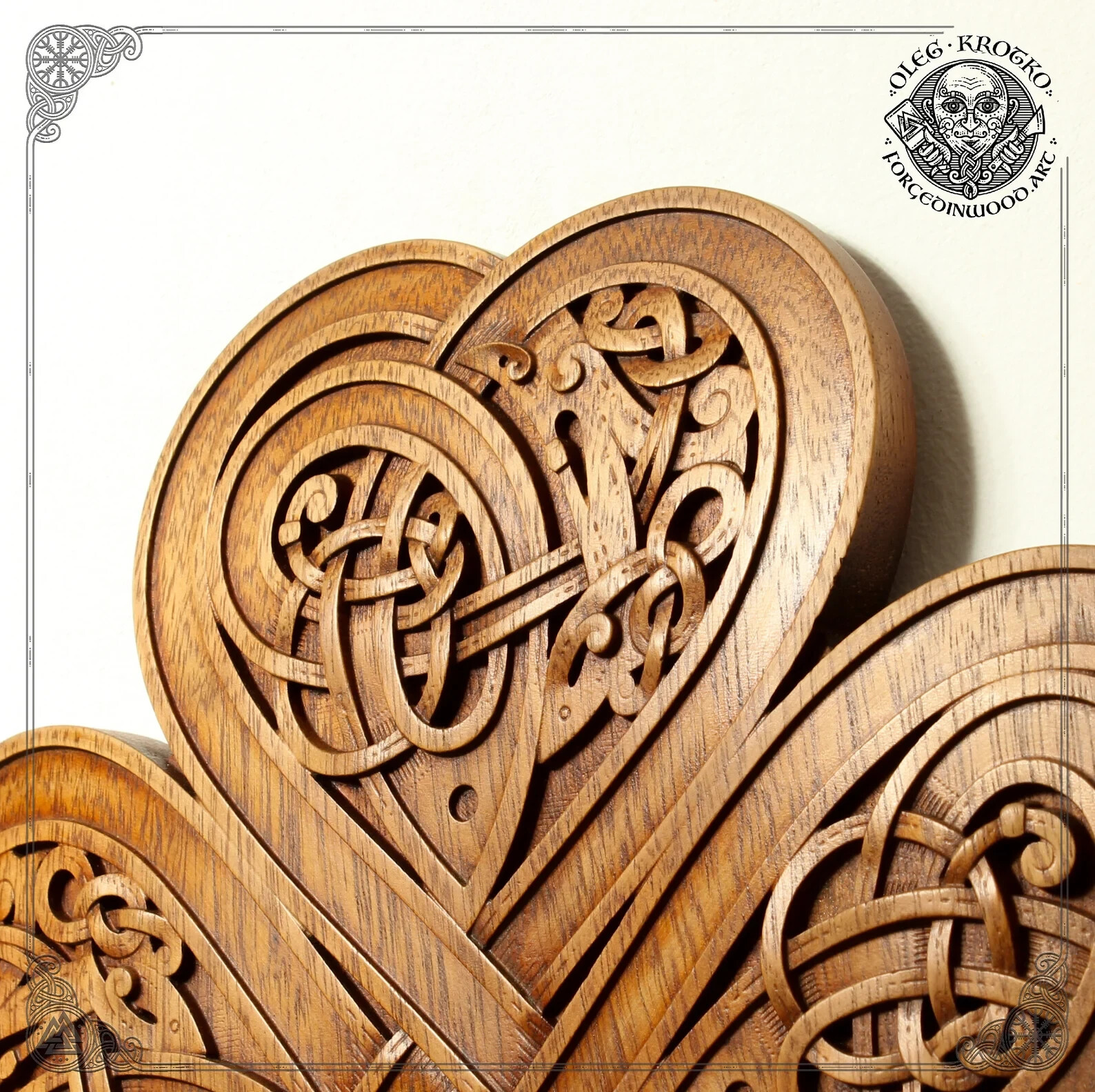 Luxury Carved Celtic Clover Hearts, Symbol of Eternal Love, Norse Wooden Picture