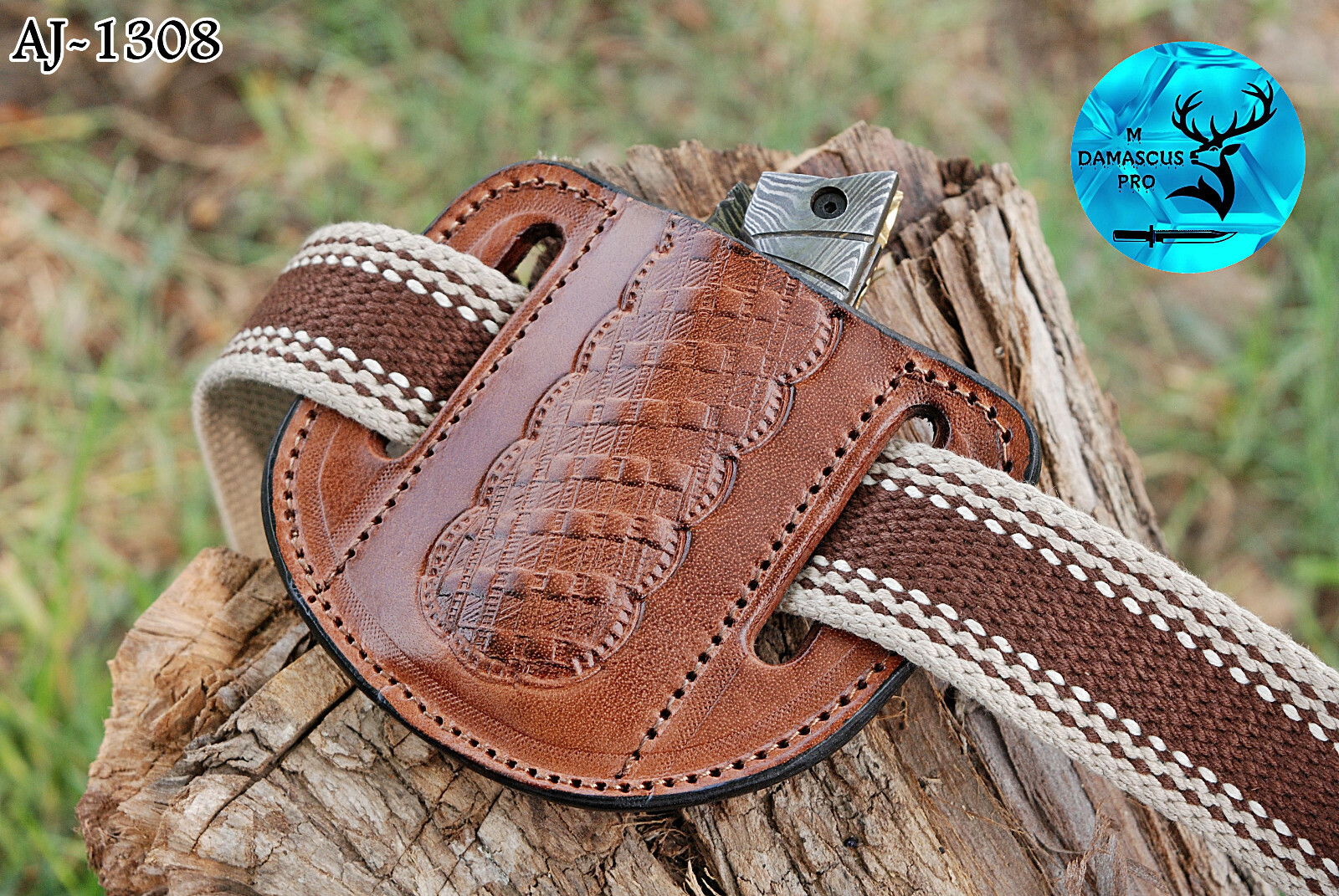 EDC CUSTOM HANDMADE ENGRAVED PANCAKE LEATHER SHEATH FOLDING BLADE KNIFE 1308