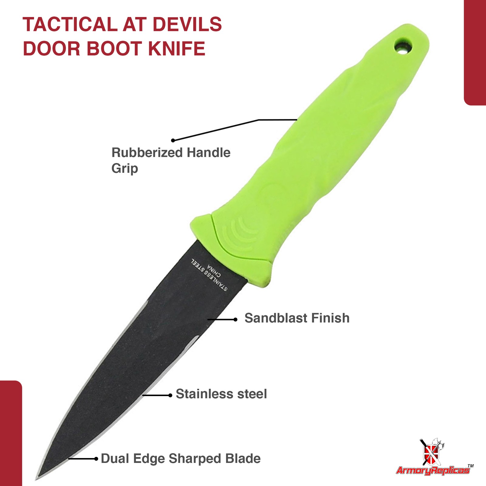 Military Tactical Double-Edge Zombie Steel Boot Knife – Devils Door Fixed Blade