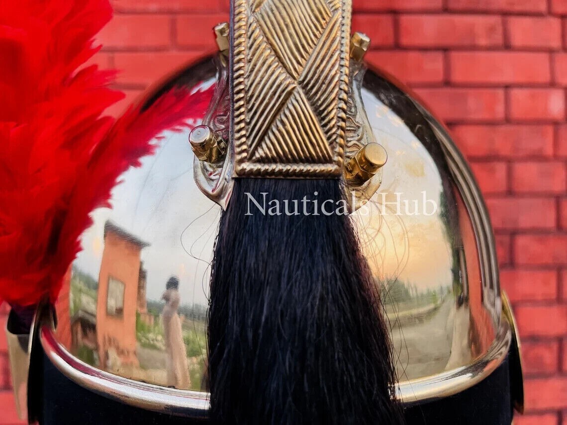 Pickelhaube Napoleon Helmet With Long Black Golden,Black Brass French Cuirassi