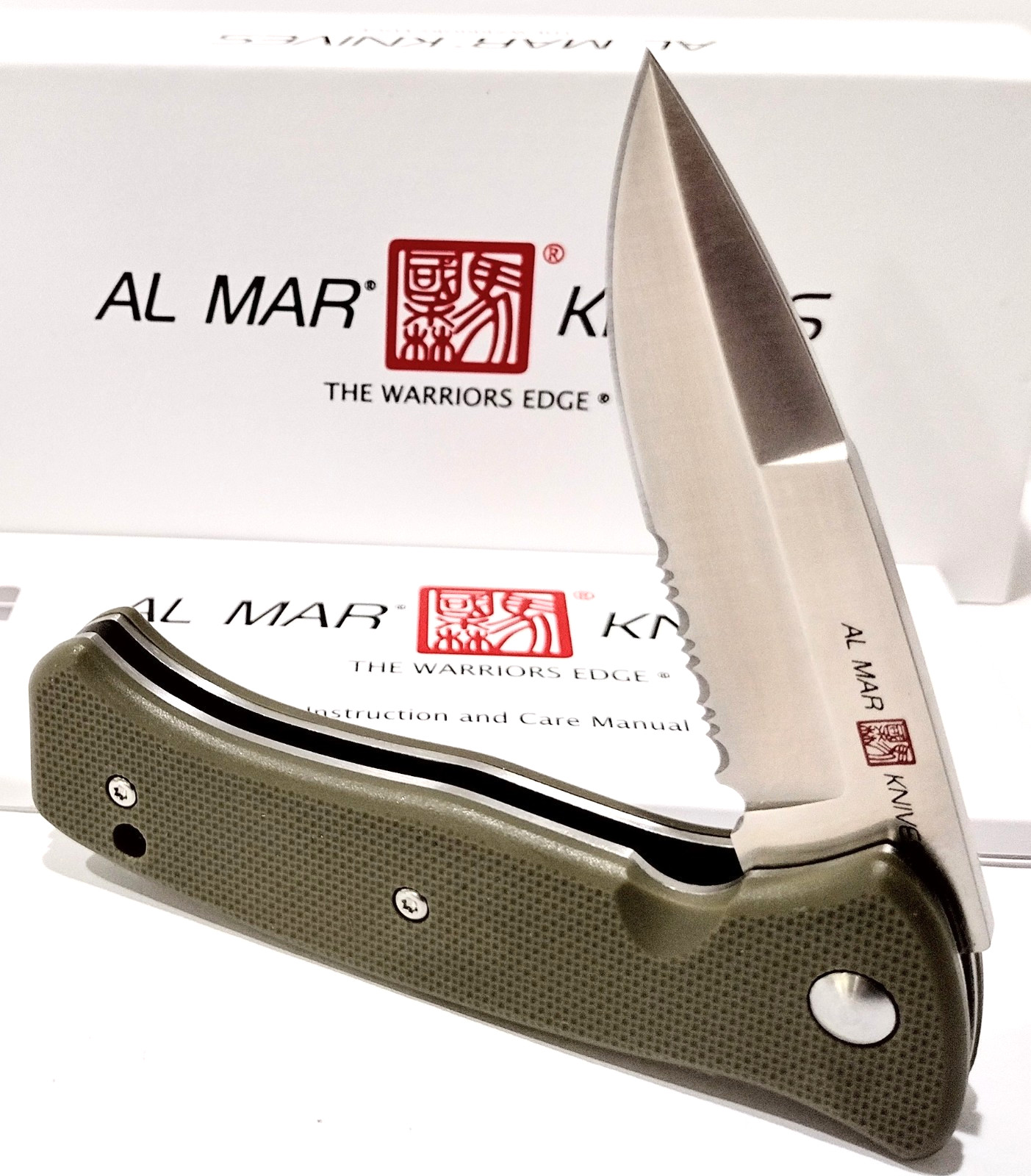 AL MAR 2020 Military OD Green Serrated Spring Open Assisted Combat Pocket Knife