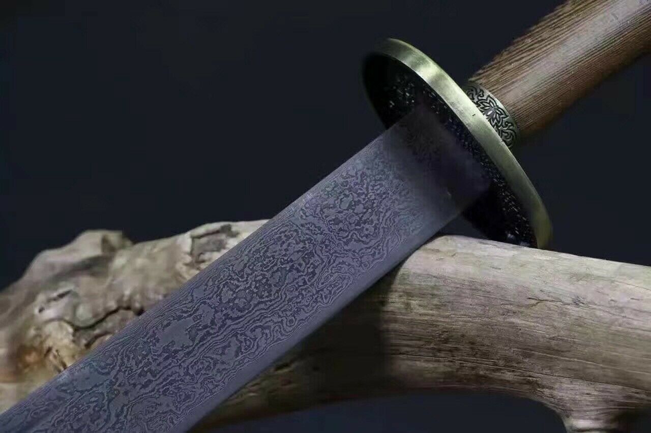 Chinese Kung Fu Sharp Sword Qing Dynasty Dao Broadsword Damascus Folded Steel