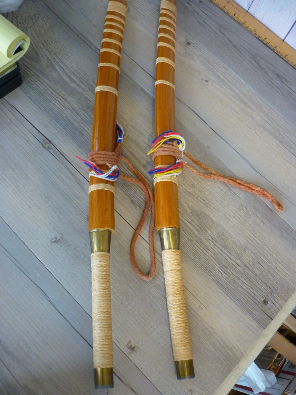 VINTAGE HANDMADE THAILAND SWORDS WITH SCABBARD PAIR DECORATIVE 25″