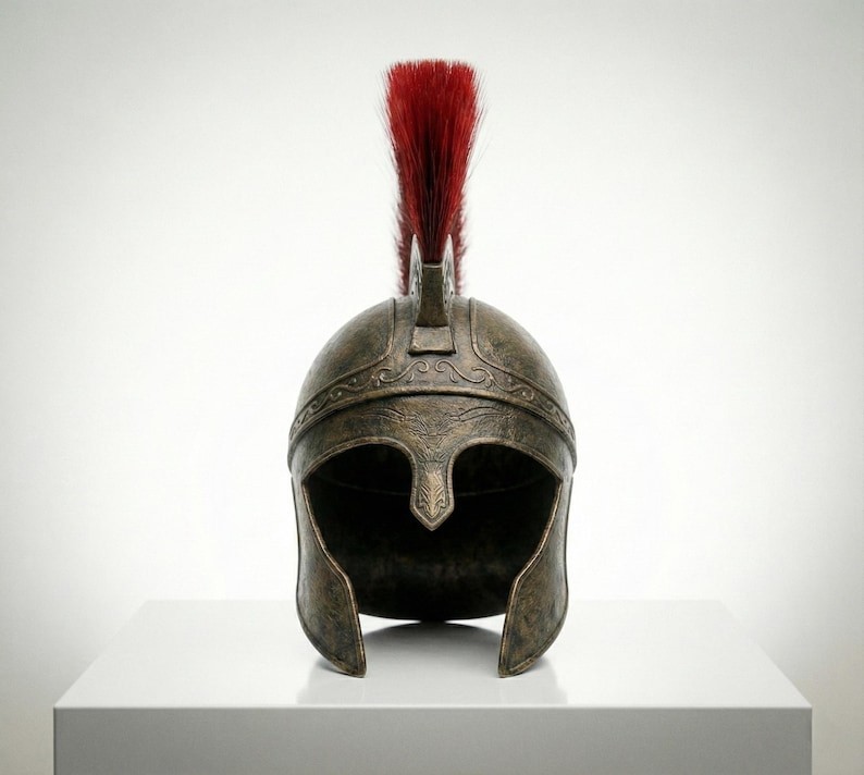 New Odysseus Ancient Greek Spartan Helmet with Red Crest Halloween LARP Costumes