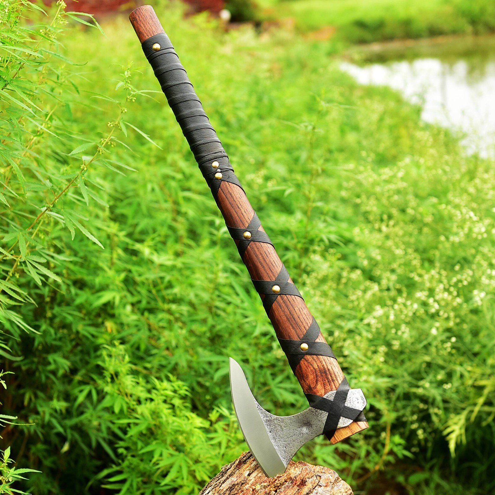 RAGNAR VIKING AXE Larp Forged Camping Axe with Rose Wood Shaft, Viking ,sheath