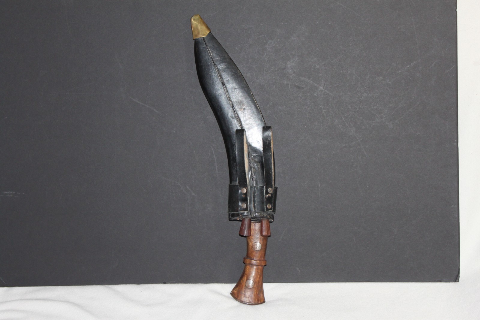 Vintage India Kukri Knife w/ Sheath & 2 Small Knives Full Tang Nepalese Gurkha