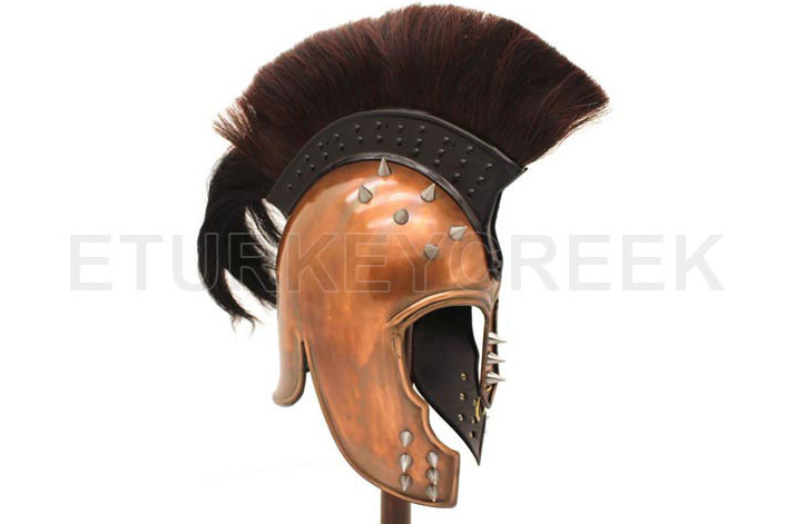 Medieval Warrior Steel Punk Trojan Helmet-20g Copper, Faux Leather, Horse Hair