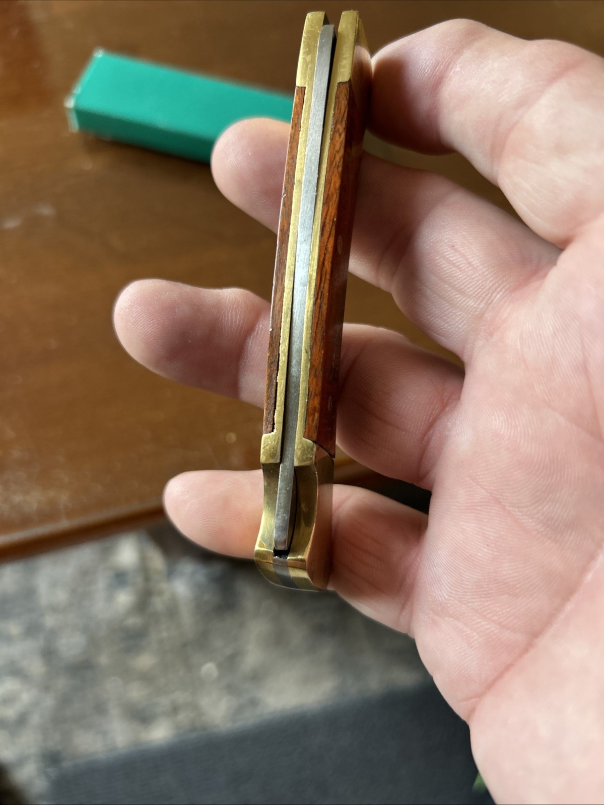 Wood and Brass Knife Pocket Knife Unused