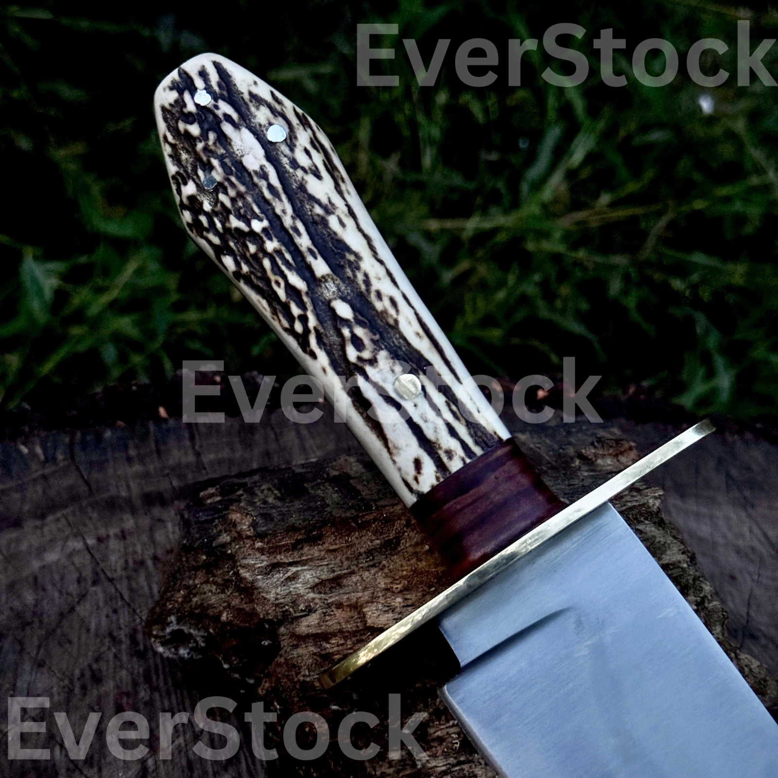 HANDMADE COFFIN HANDLE BOWIE HUNTING KNIFE WITH ANTLER HANDLE WITH LEATHER SHETH