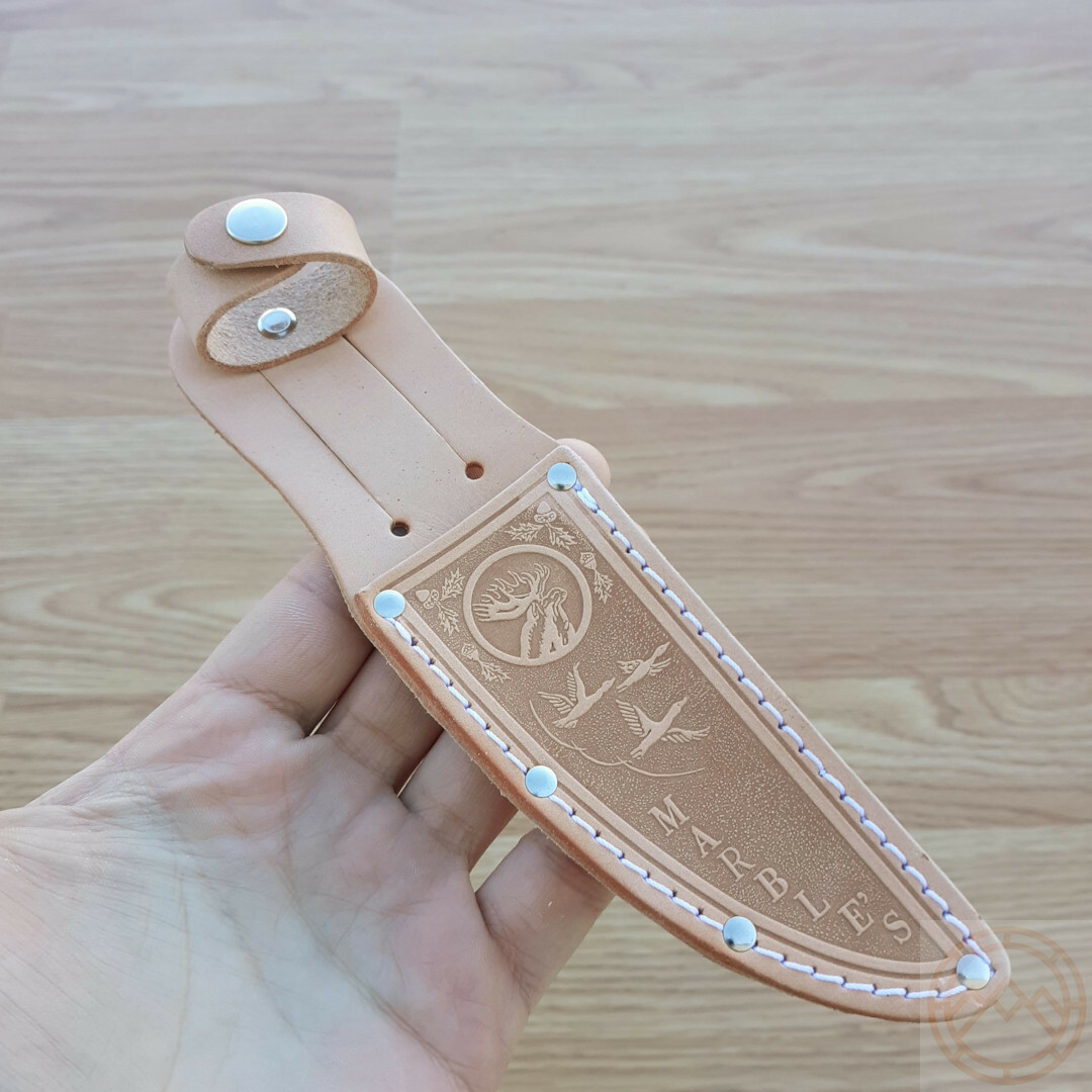 Marbles Sheath Moose Embossed Reproduction Of Classic Marbles Tan Leather 4.25″