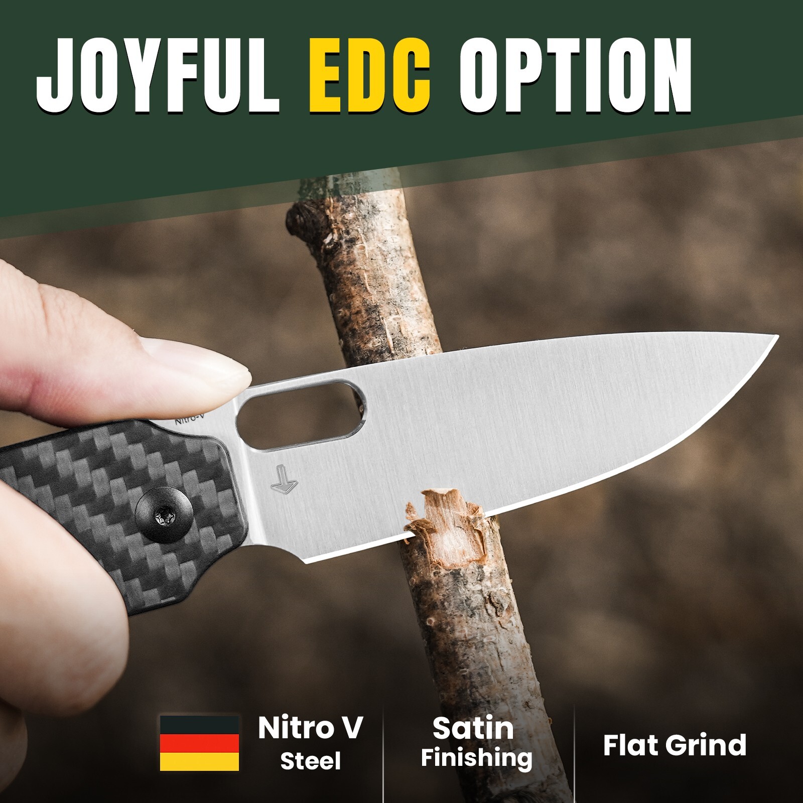 Kizer Varatas Drop Point Folding Knife Nitro-V Blade Carbon Fiber Handle V3637A2